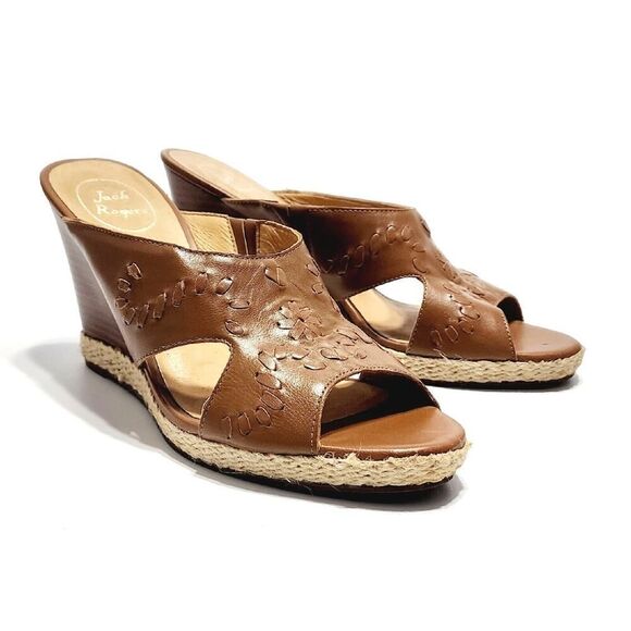 Jack Rogers Brown Leather Slide Wedge Heel Sandals Shoes Women's Size 9.5 M - Picture 3 of 8